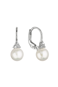Obrázok pre Zlaté 14 karátové náušnice biele zlato s riečnou perlou a tromi zirkónmi 81PZ00024