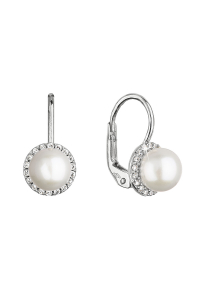 Obrázok pre Zlaté 14 karátové náušnice biele zlato s riečnou perlou a zirkónmi 81PZ00020