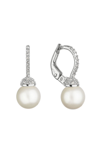 Obrázok pre Zlaté 14 karátové náušnice biele zlato s riečnou perlou a zirkónmi 81PZ00022