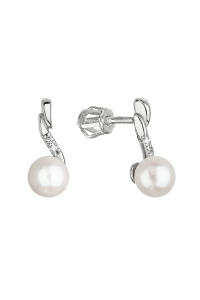 Obrázok pre Zlaté 14 karátové náušnice biele zlato s riečnou perlou a zirkónmi 81PZ00027