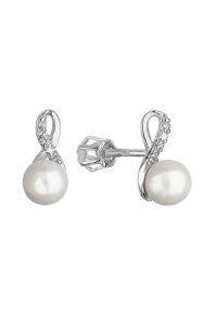 Obrázok pre Zlaté 14 karátové náušnice biele zlato s riečnou perlou a zirkónmi 81PZ00028 nekonečno