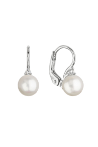 Obrázok pre Zlaté 14 karátové náušnice biele zlato s riečnou perlou a zirkónom 81PZ00023