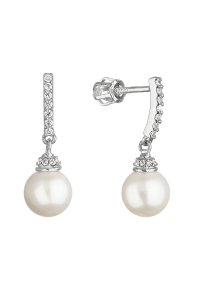 Obrázok pre Zlaté 14 karátové náušnice biele zlato s visiacou riečnou perlou a zirkónmi 81PZ00021