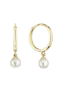Obrázok pre Zlaté 14 karátové náušnice kruhy žlté zlato s bielou riečnou perlou 91P00030