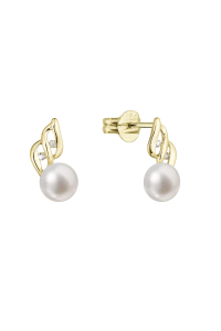 Obrázok pre Zlaté 14 karátové náušnice s riečnou perlou a briliantmi 91PB00043