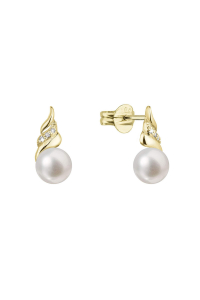 Obrázok pre Zlaté 14 karátové náušnice s riečnou perlou a briliantmi 91PB00059