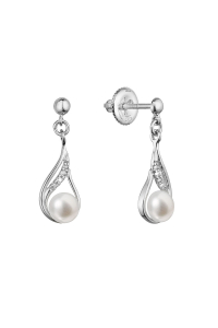 Obrázok pre Zlaté 14 karátové náušnice slza visiace biele zlato s riečnou perlou a briliantmi 81PB00047