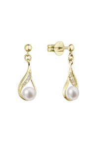 Obrázok pre Zlaté 14 karátové náušnice slza visiace s riečnou perlou a briliantmi 91PB00047