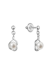 Obrázok pre Zlaté 14 karátové náušnice visiace biele zlato s riečnou perlou a briliantmi 81PB00057