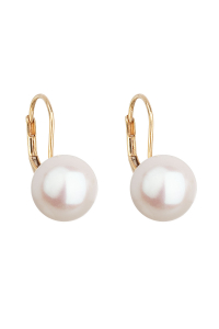 Obrázok pre Zlaté 14 karátové náušnice visiace s bielou riečnou perlou 921010.1