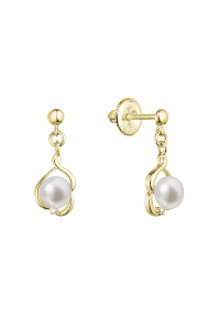 Obrázok pre Zlaté 14 karátové náušnice visiace s riečnou perlou a briliantmi 91PB00057