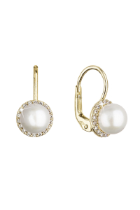 Obrázok pre Zlaté 14 karátové náušnice žlté zlato s bielou riečnou perlou a zirkónmi 91PZ00020