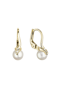 Obrázok pre Zlaté 14 karátové náušnice žlté zlato s bielou riečnou perlou a zirkónmi 91PZ00029
