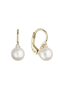 Obrázok pre Zlaté 14 karátové náušnice žlté zlato s bielou riečnou perlou a zirkónom 91PZ00023