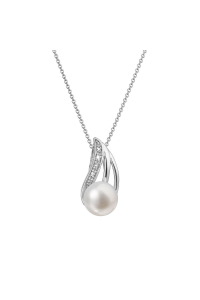 Obrázok pre Zlatý 14 karátový náhrdelník biele zlato s bielou riečnou perlou a briliantmi 82PB00051