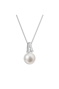 Obrázok pre Zlatý 14 karátový náhrdelník biele zlato s bielou riečnou perlou a briliantom 82PB00031