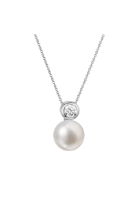 Obrázok pre Zlatý 14 karátový náhrdelník biele zlato s bielou riečnou perlou a briliantom 82PB00045