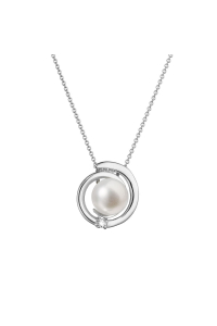 Obrázok pre Zlatý 14 karátový náhrdelník biele zlato s bielou riečnou perlou a briliantom 82PB00046
