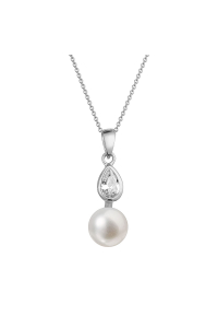 Obrázok pre Zlatý 14 karátový náhrdelník biele zlato s bielou riečnou perlou a zirkónmi 82PZ00048