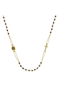 Obrázok pre Zlatý 14 karátový náhrdelník ruženec s krížom a medailónikom s Pannou Máriou RŽ01 čierny