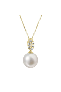 Obrázok pre Zlatý 14 karátový náhrdelník s bielou riečnou perlou a briliantmi 92PB00040