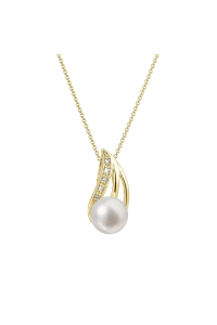 Obrázok pre Zlatý 14 karátový náhrdelník s bielou riečnou perlou a briliantmi 92PB00051