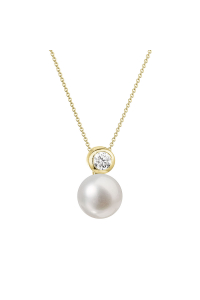 Obrázok pre Zlatý 14 karátový náhrdelník s bielou riečnou perlou a briliantom 92PB00045