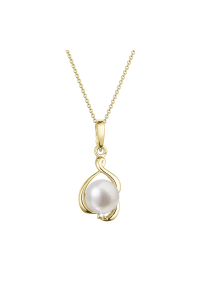 Obrázok pre Zlatý 14 karátový náhrdelník s bielou riečnou perlou a briliantom 92PB00052
