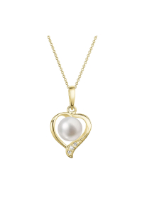 Obrázok pre Zlatý 14 karátový náhrdelník srdca s bielou riečnou perlou a briliantmi 92PB00049