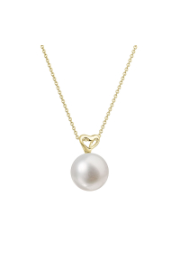 Obrázok pre Zlatý 14 karátový náhrdelník žlté zlato srdiečko s bielou riečnou perlou 92P00043