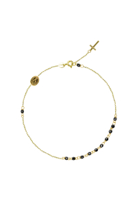 Obrázok pre Zlatý 14 karátový náramok ruženec s krížom a medailónikom s Pannou Máriou RŽ05 čierny