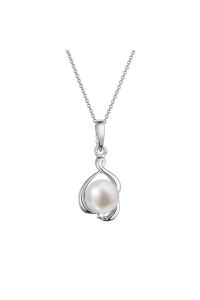 Obrázok pre Zlatý, 14-karátový náhrdelník biele zlato s bielou riečnou perlou a briliantom 82PB00052