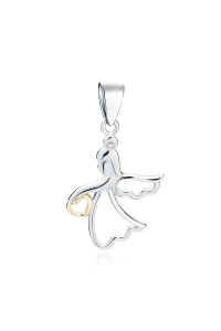 Strieborný prívesok Anjel so zlatým srdiečkom Obrázok pre Strieborný prívesok Anjel so zlatým srdiečkom