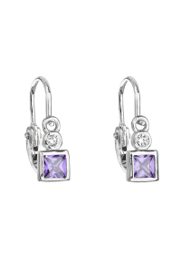 Obrázok pre Strieborné detské náušnice visiace so zirkónom fialová kocka 11172.3