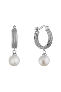 Obrázok pre Strieborné náušnice kruhy so zavesenou riečnou perlou 21127.1