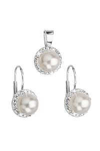 Obrázok pre Evolution Group Sada šperkov s krištáľmi Swarovski náušnice a prívesok biela perla okrúhle 39091.1