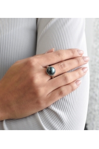 Obrázok pre Evolution Group Strieborný prsteň s krištáľmi Swarovski a zelenou perlou 35021.3