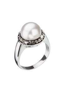 Obrázok pre Evolution Group Strieborný prsteň s krištáľmi Swarovski a šedou perlou 35021.3