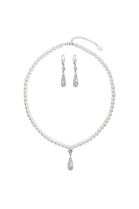 Obrázok pre Evolution Group Sada šperkov s krištáľmi Swarovski náušnice a prívesok biele perly slza 39121.1