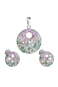 Obrázok pre Evolution Group Sada šperkov s krištáľmi Swarovski náušnice a prívesok mix farieb fialová okrúhle 39148.3