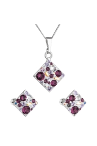 Obrázok pre Evolution Group Sada šperkov s krištáľmi Swarovski náušnice, retiazka a prívesok fialový kosoštvorec 39126.3 amethyst