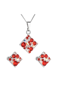 Obrázok pre Evolution Group Sada šperkov s krištáľmi Swarovski náušnice, retiazka a prívesok červený kosoštvorec 39126.3