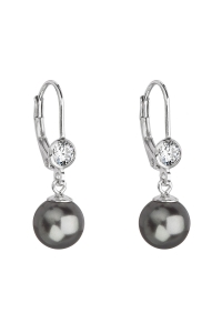 Obrázok pre Evolution Group Strieborné náušnice visiace s perlou Swarovski šedé okrúhle 31196.3