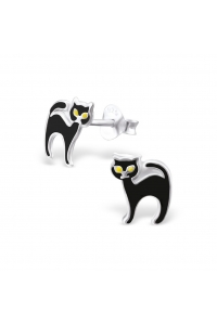 Obrázok pre Detské strieborné náušnice napichovacie - Čierne mačky