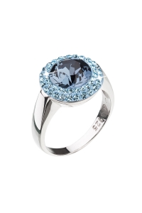 Obrázok pre Evolution Group Strieborný prsteň s krištáľmi modrý okrúhly 35025.3