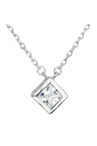 Obrázok pre Evolution Group Strieborný náhrdelník so zirkónom biely kosoštvorec 12031.1