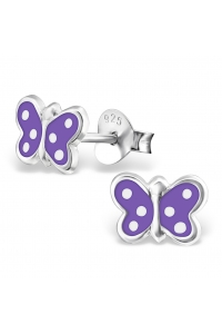 Obrázok pre Detské strieborné náušnice napichovacie - Motýle fialové