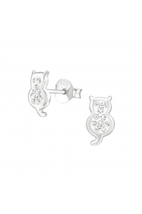 Obrázok pre Strieborné náušnice napichovacie Mačky s krištáľmi