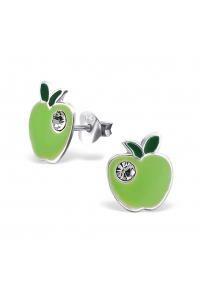 Obrázok pre Detské strieborné náušnice napichovacie Jablká zelené