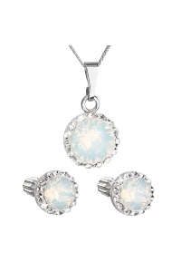 Obrázok pre Sada šperkov s krištálmi Swarovski náušnice,retiazka a prívesok biele opálové okrúhle 39352.7